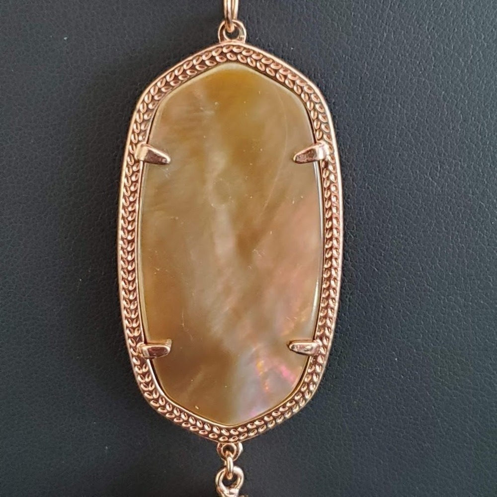 Kendra Scott Rayne Long Pendant Necklace Rose Gold and Brown Mother of Pearl - Picture 5 of 7